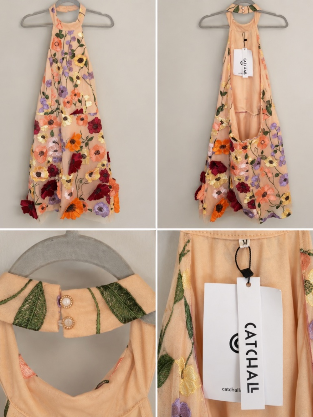 NWT CATCHALL Floral Embroidered Halter Tiered Maxi Dress Size M
